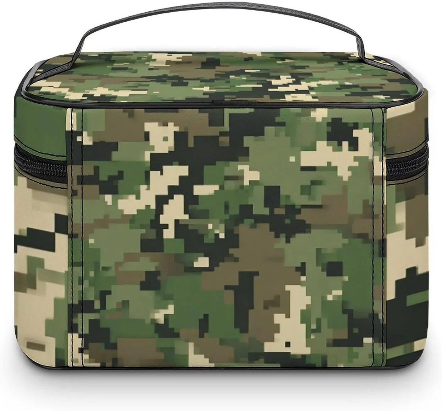 Travel Cosmetic Cases for Women, Multifunctional Makeup Organizer Bag, Green Camo Army Solider Camouflage Toiletry Storage Bag with Handle and Divider