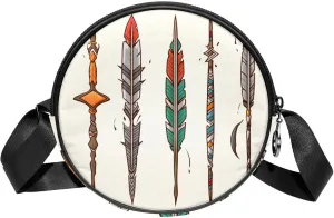 Travel Crossbody Bags for Women, Round, Shoulder Bag, arrows and feathers