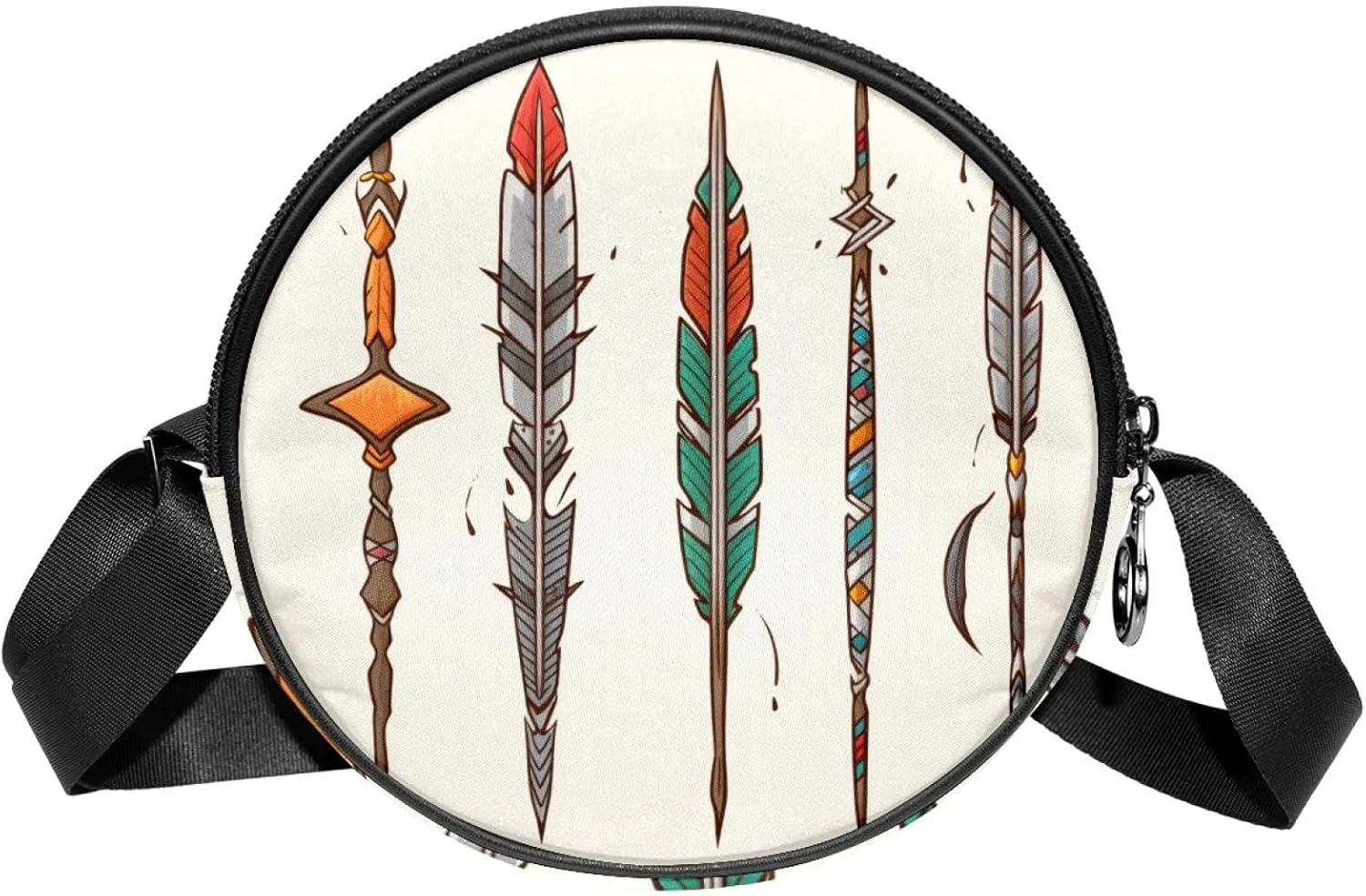 Travel Crossbody Bags for Women, Round, Shoulder Bag, arrows and feathers