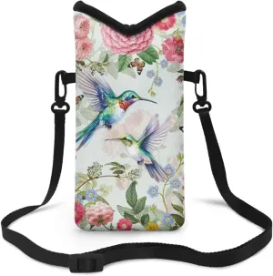 Travel Crossbody Cell Phone Purse Waterproof Mini Smartphone Shoulder Bag Lightweight Cellphone Bag for Phone, Keys, Power Bank, 8 x 4 inch, Hummingbird Flower Butterfly Green