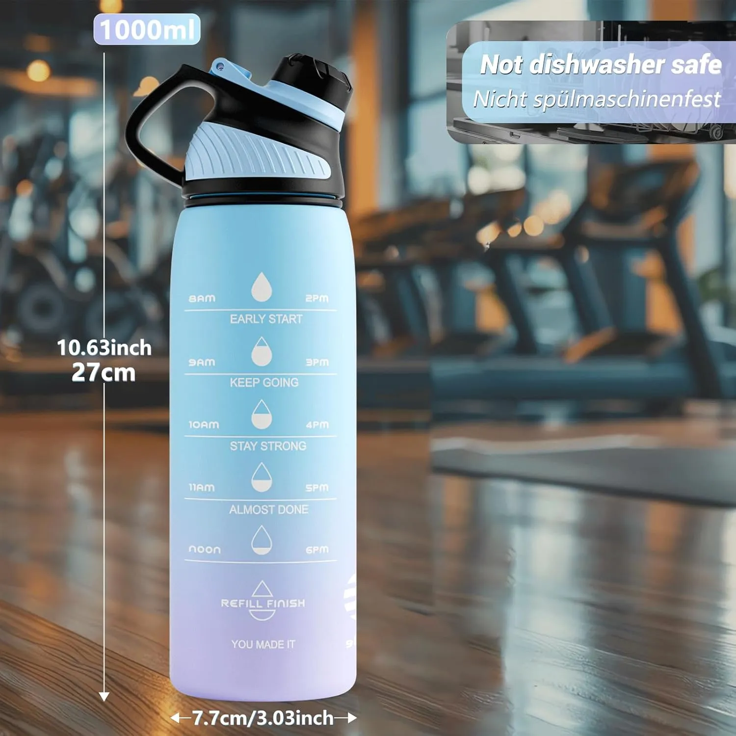 Tritan Plastic Water Bottle With Carry Strap, 34 oz BPA-Free Sports Water Bottle, with Magnetic Cap, Lightweight Leakproof Plastic Jug for Sports, Travel, School, Gym, Outdoor