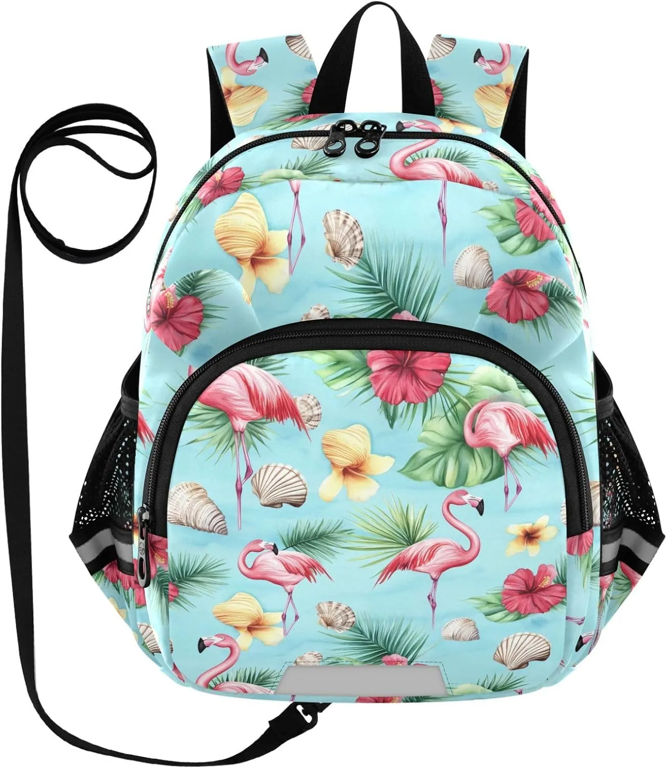Tropical Flamingo Preschool Backpack Shell Daycare Bookbag School Backpack with Traction Rope for Kids 3-6