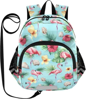 Tropical Flamingo Preschool Backpack Shell Daycare Bookbag School Backpack with Traction Rope for Kids 3-6