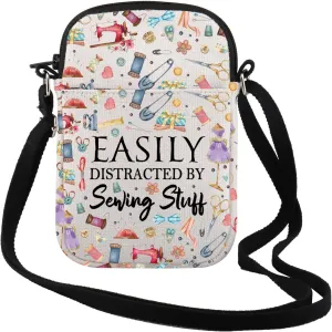 TSOTMO Sewing Gift Easily Distracted By Sewing Stuff Crossbody Bag Sewing Lover Gift Quilting Gift for Women