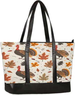 Turkey Leaves Laptop Tote Bag for Women Lightweight Work Purse with Multiple Compartments Fits 13-15.6 Inch Laptop Tablet Shoulder Bag for Office Travel Daily Use