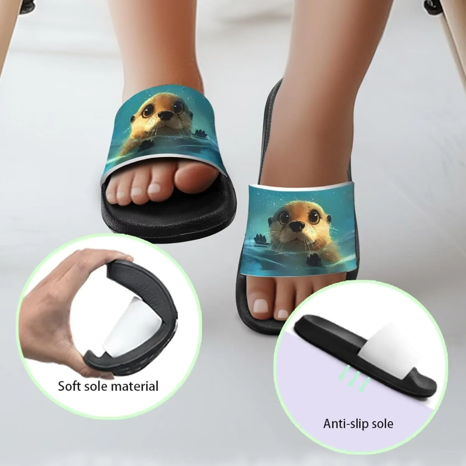 UNICEU Kids Slippers Slip-On Open Toe Quick Drying Slides Sandals Girls Boys Casual Non-Slip Lightweight Shower Shoes