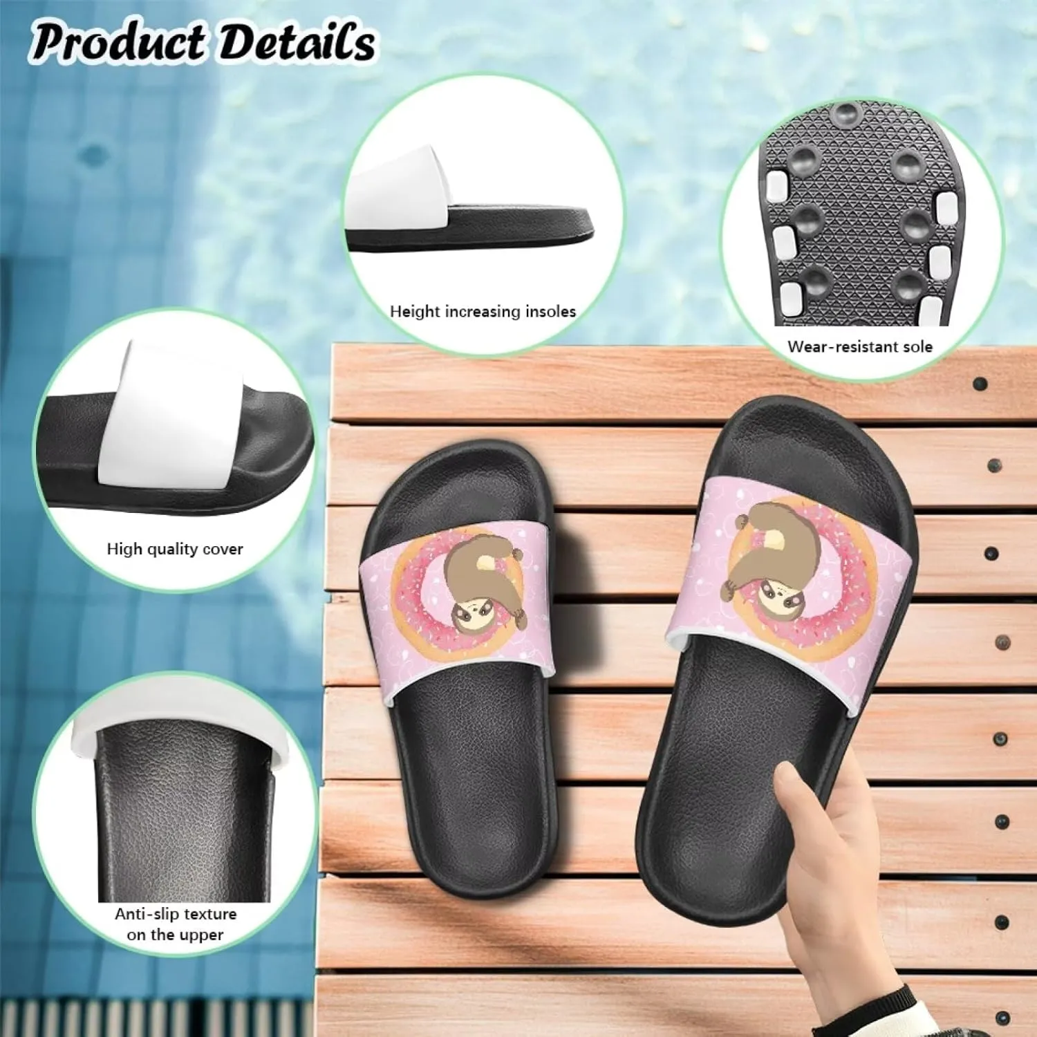 UNICEU Kids Slippers Slip-On Open Toe Quick Drying Slides Sandals Girls Boys Casual Non-Slip Lightweight Shower Shoes