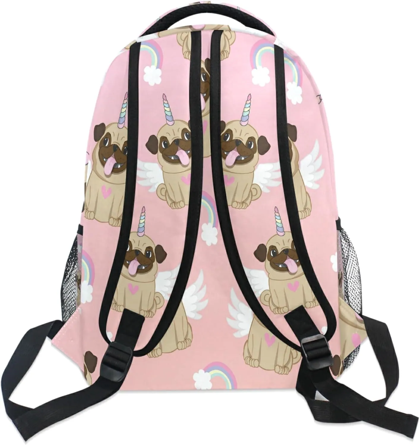 Unicorn Pug Wings Rainbow Backpack Dog Heart Bookbag Daypack School Bag