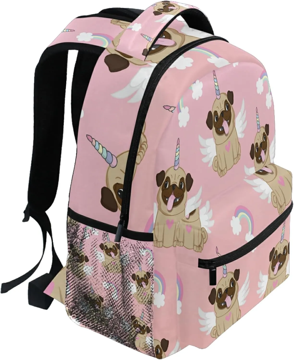 Unicorn Pug Wings Rainbow Backpack Dog Heart Bookbag Daypack School Bag