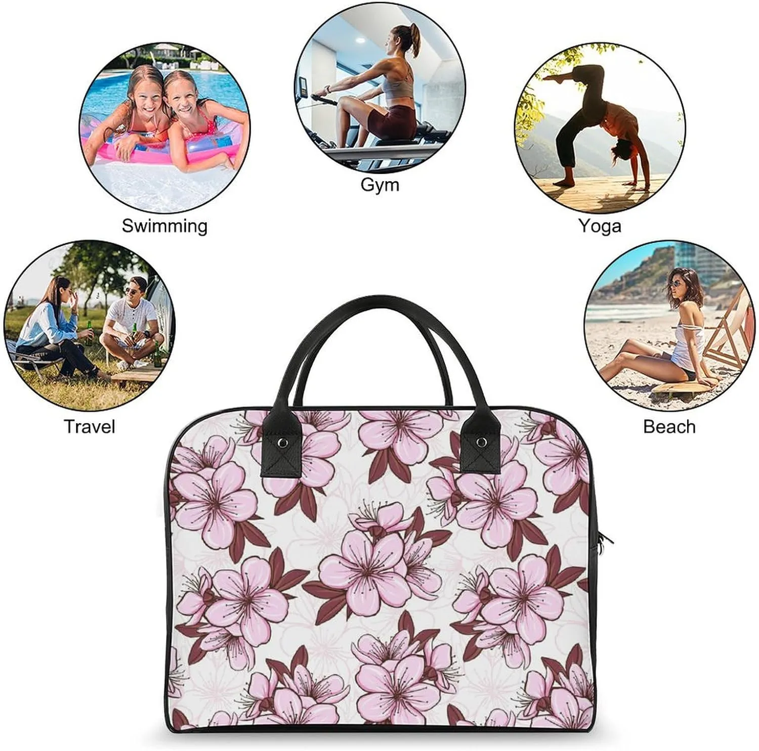 Unisex High-capacity Nylon Vine Flower Office Handbag for Business Trip 13" X 19" X 8"