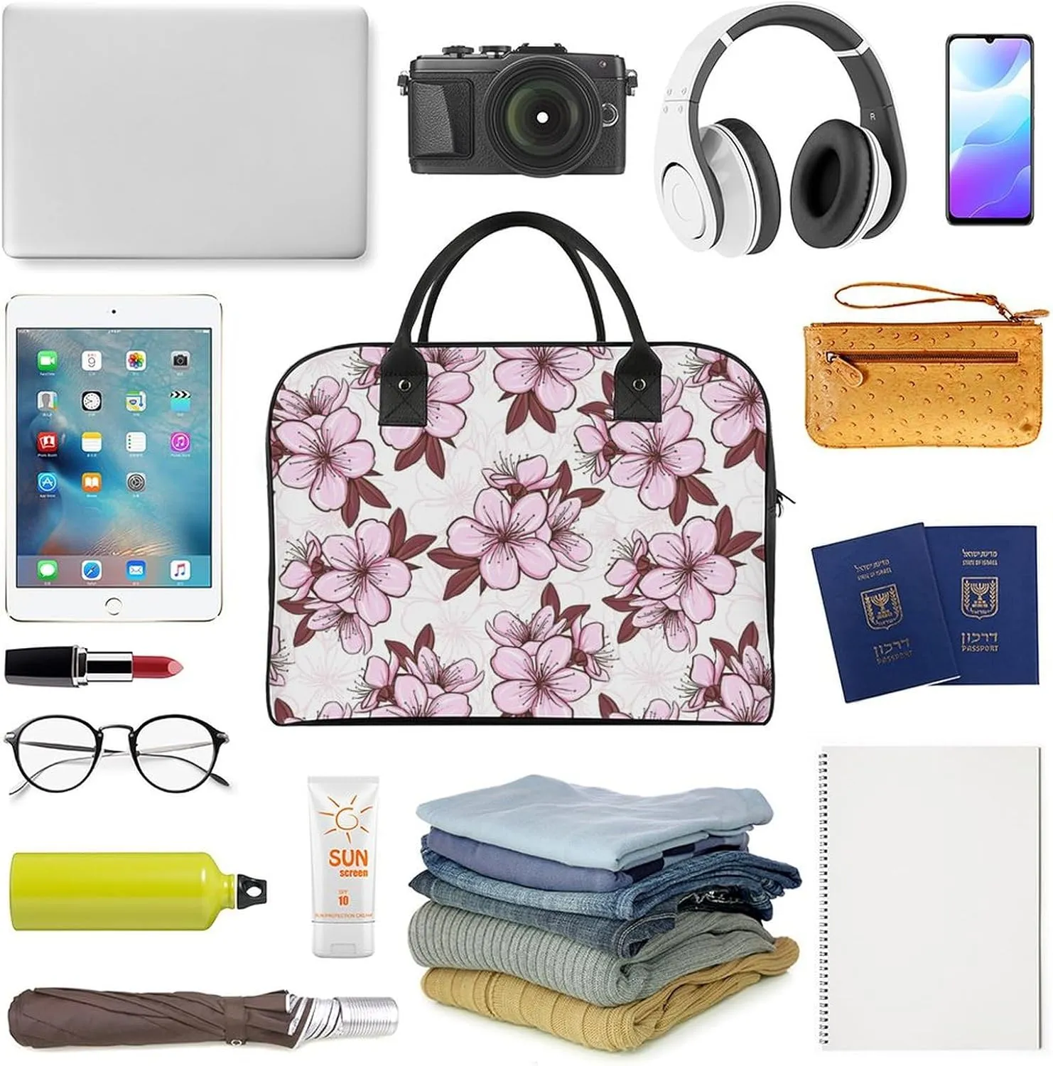 Unisex High-capacity Nylon Vine Flower Office Handbag for Business Trip 13" X 19" X 8"