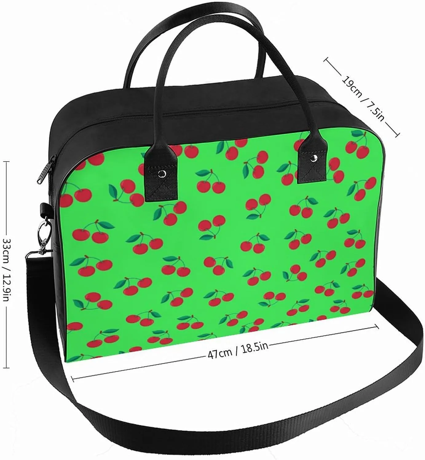 Unisex Shoulder Nylon Cherries Vintage Handbag for Journey 13" X 19" X 8"