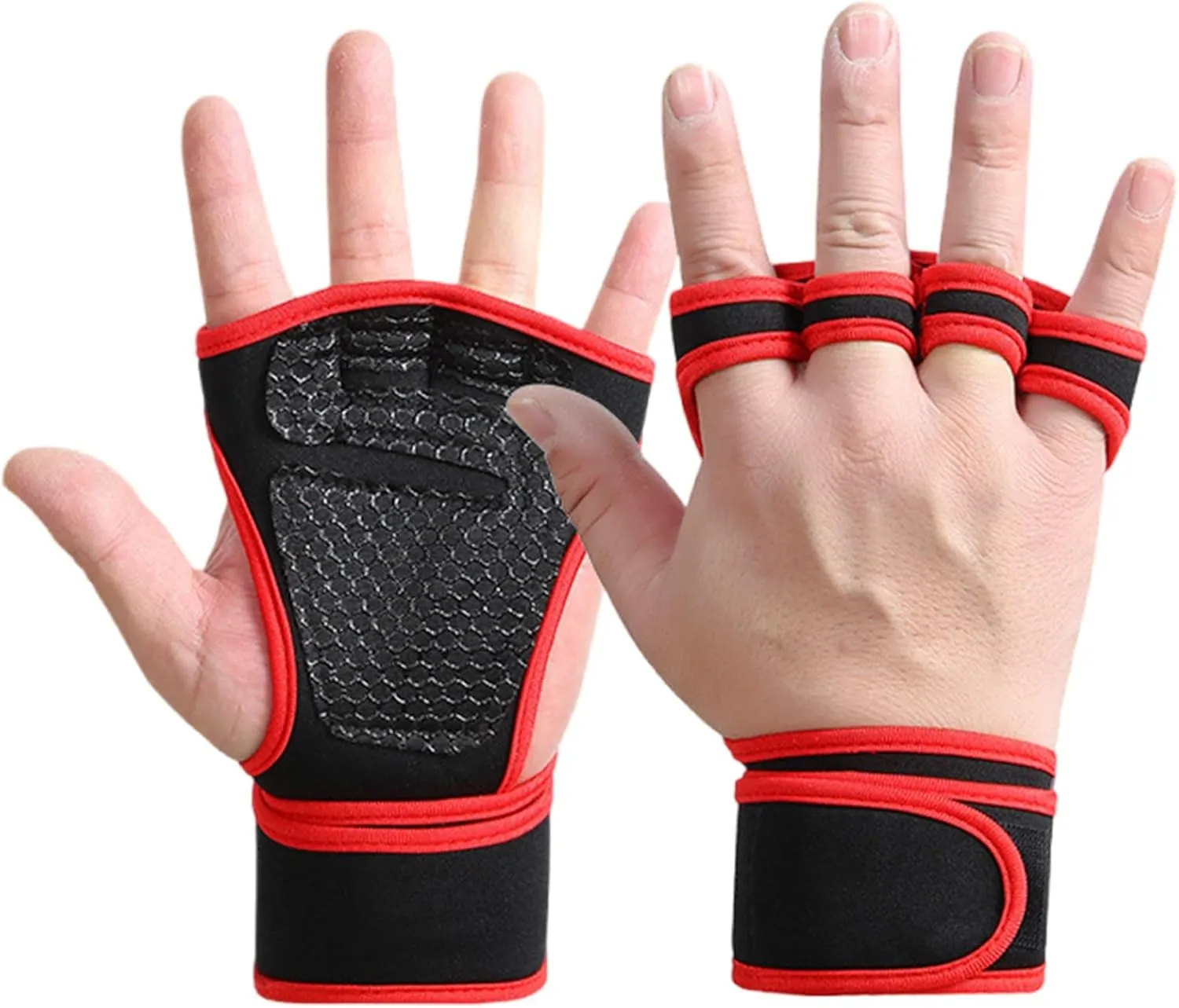 Unisex Ventilated Gym Gloves with Wrist Wrap and Non-Slip Silicone Palms to Prevent Calluses, Workout Gloves