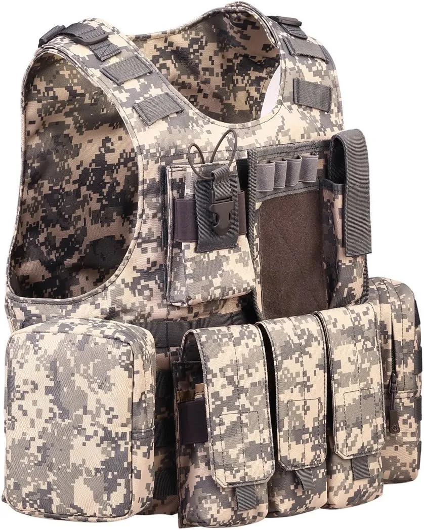 UNISTRENGH Tactical MOLLE Vest Military Airsoft Vest Adjustable Combat Training Vest for Hunting,Fishing,Army Fans,CS Game