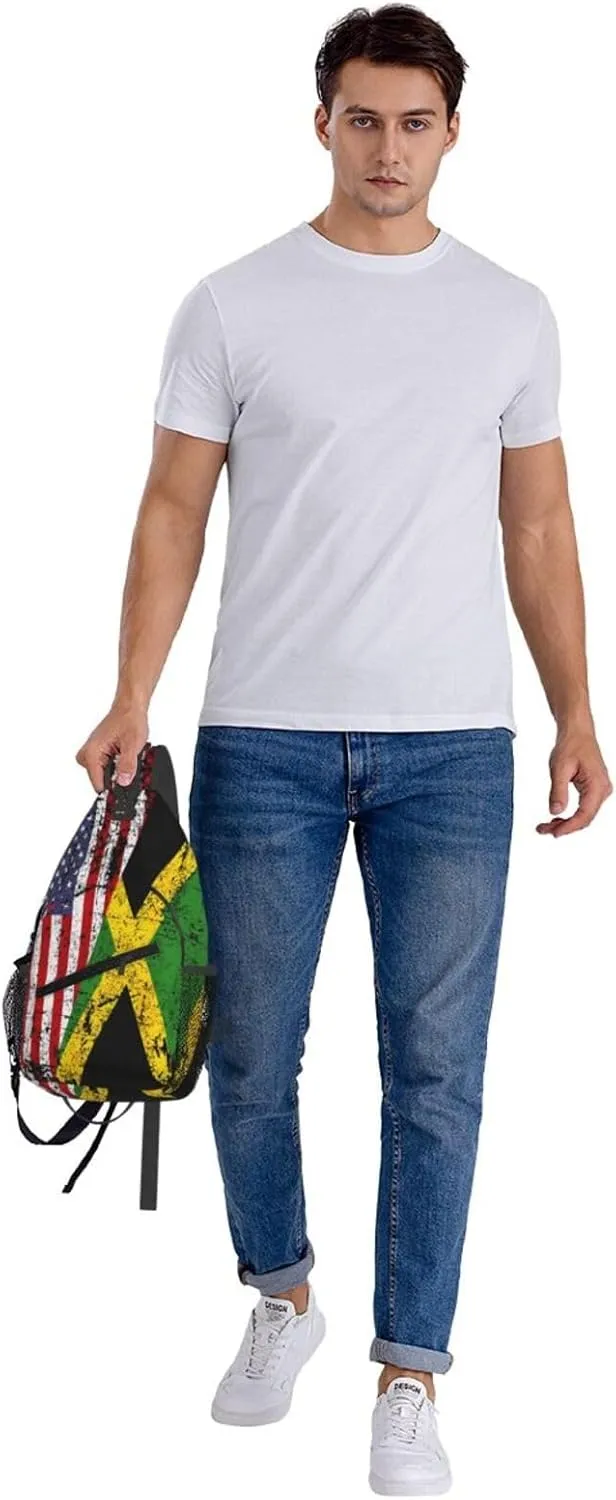 United States Flag Jamaica Flag Cross Chest Bag Crossbody Bags Sling Backpack Gym Shoulder Bags Sports Fanny Pack Adjustable Travel Daypack Diagonally Casual Rucksack