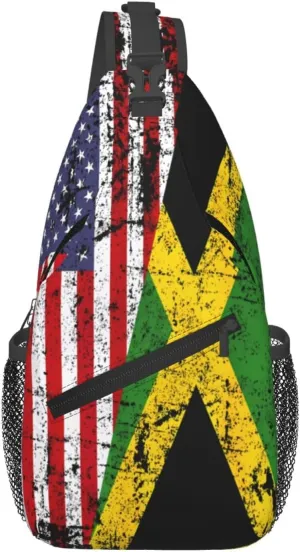 United States Flag Jamaica Flag Cross Chest Bag Crossbody Bags Sling Backpack Gym Shoulder Bags Sports Fanny Pack Adjustable Travel Daypack Diagonally Casual Rucksack