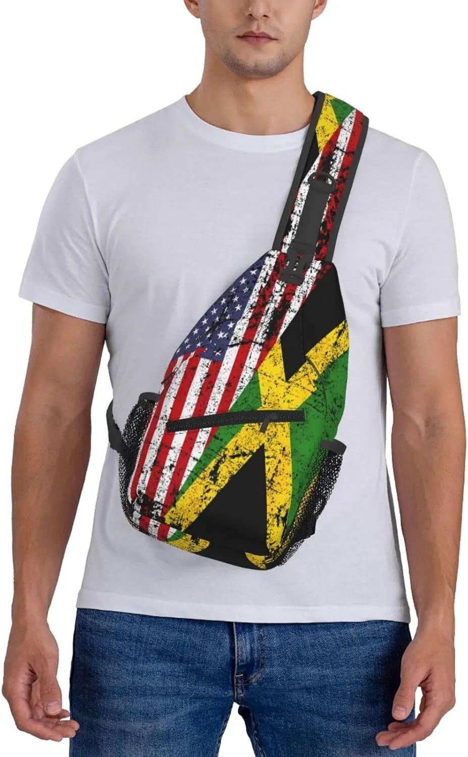United States Flag Jamaica Flag Cross Chest Bag Crossbody Bags Sling Backpack Gym Shoulder Bags Sports Fanny Pack Adjustable Travel Daypack Diagonally Casual Rucksack