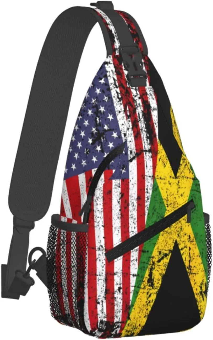 United States Flag Jamaica Flag Cross Chest Bag Crossbody Bags Sling Backpack Gym Shoulder Bags Sports Fanny Pack Adjustable Travel Daypack Diagonally Casual Rucksack