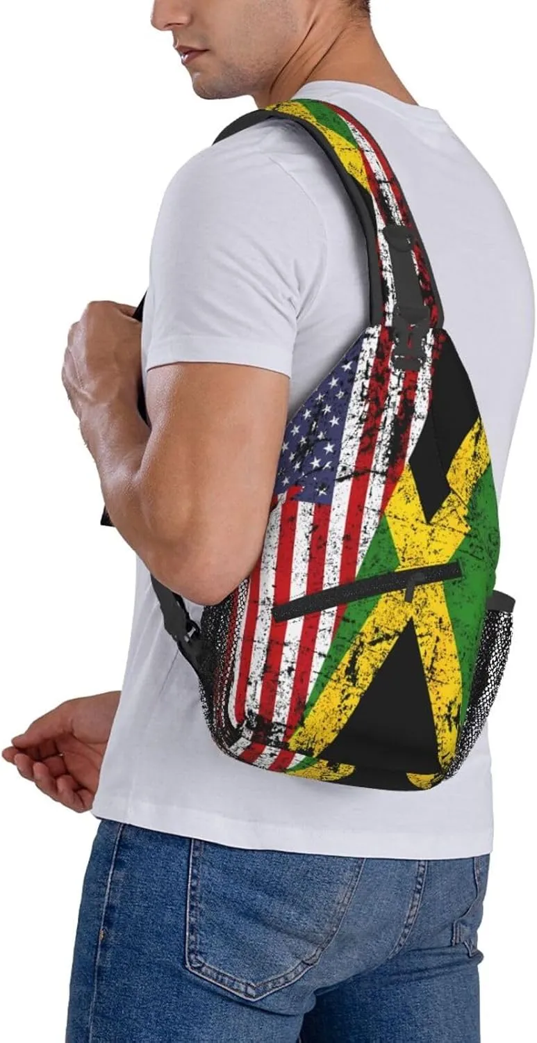 United States Flag Jamaica Flag Cross Chest Bag Crossbody Bags Sling Backpack Gym Shoulder Bags Sports Fanny Pack Adjustable Travel Daypack Diagonally Casual Rucksack