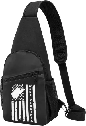 Usa American Flag West Virginia Sate Unisex Chest Bag Lightweight Crossbody Shoulder Bag Travel Pocket Black