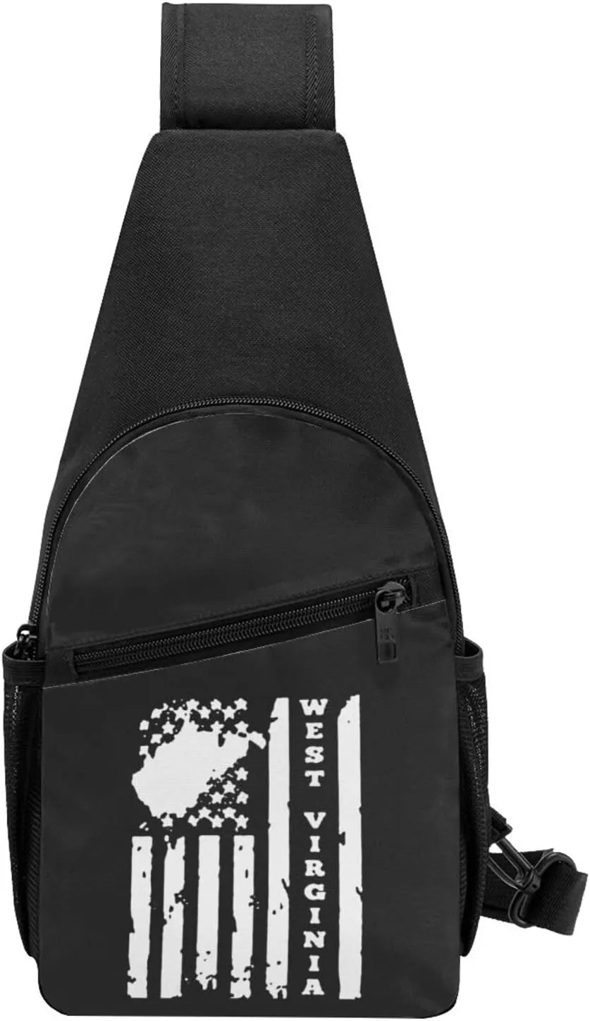 Usa American Flag West Virginia Sate Unisex Chest Bag Lightweight Crossbody Shoulder Bag Travel Pocket Black