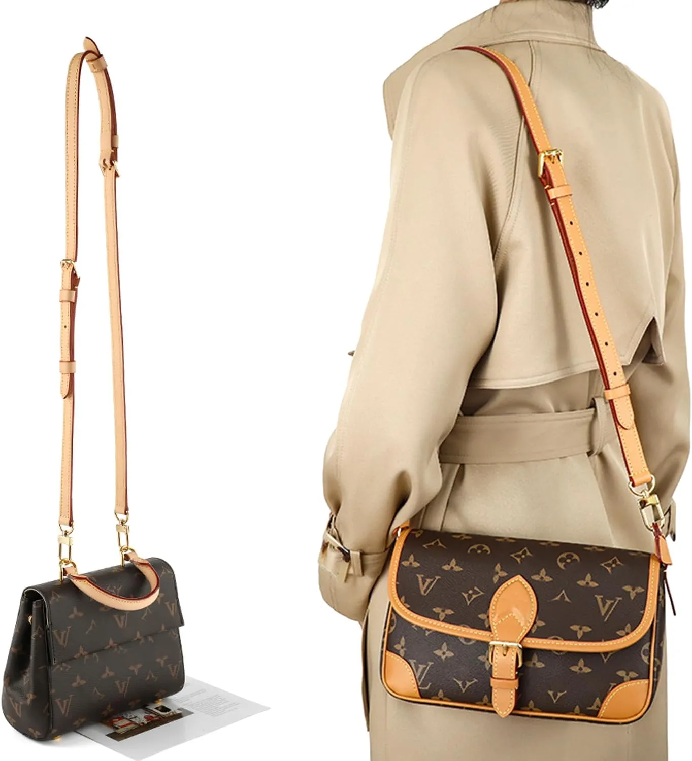 Vachetta Leather Crossbody Strap for SPEEDY L V Handbag Replacement Shoulder Strap