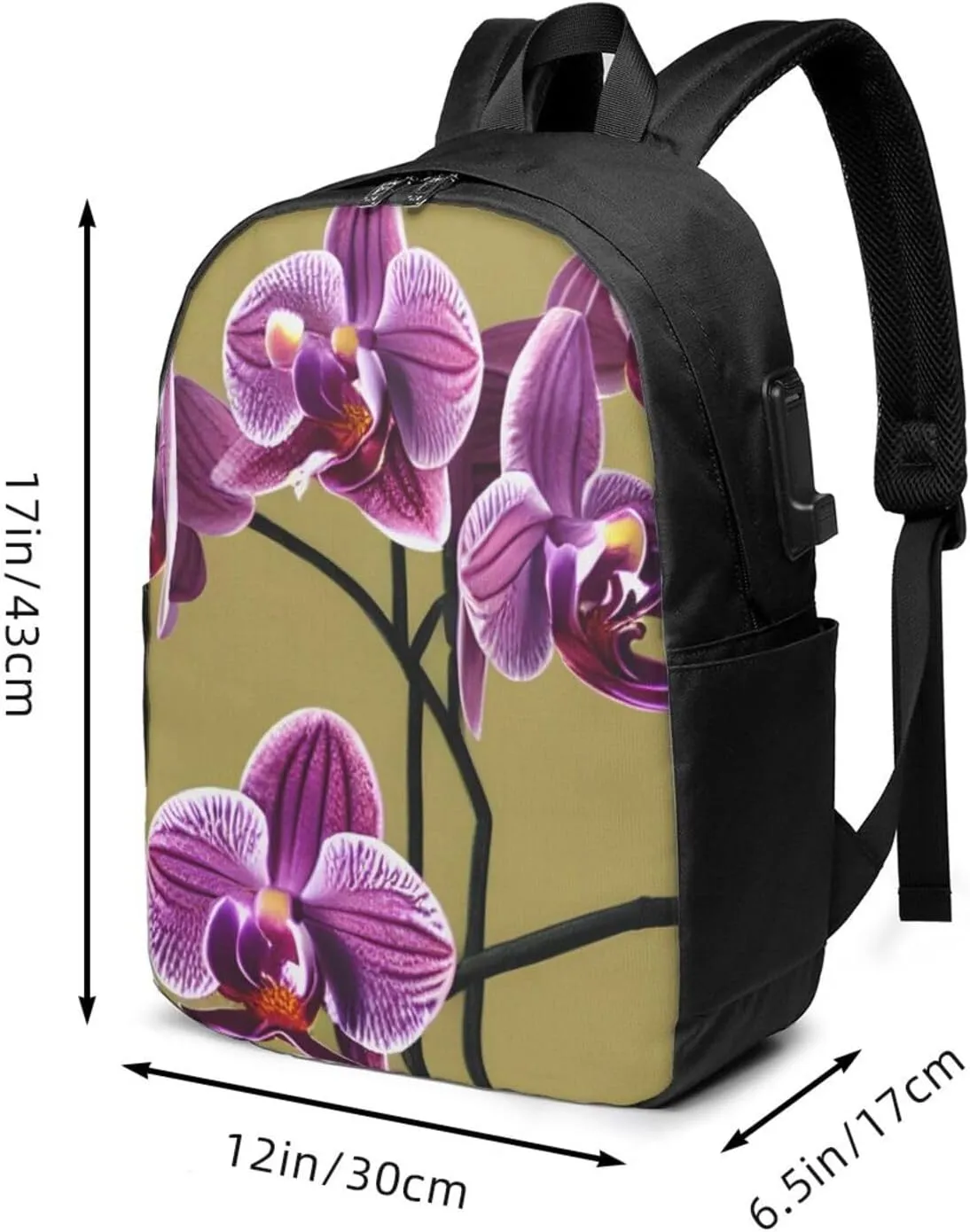 vacsAX Durable Ergonomic Backpack With - Large Capacity With USB Ports - Perfect For Women Men Beautiful Orchids