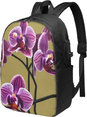 vacsAX Durable Ergonomic Backpack With - Large Capacity With USB Ports - Perfect For Women Men Beautiful Orchids
