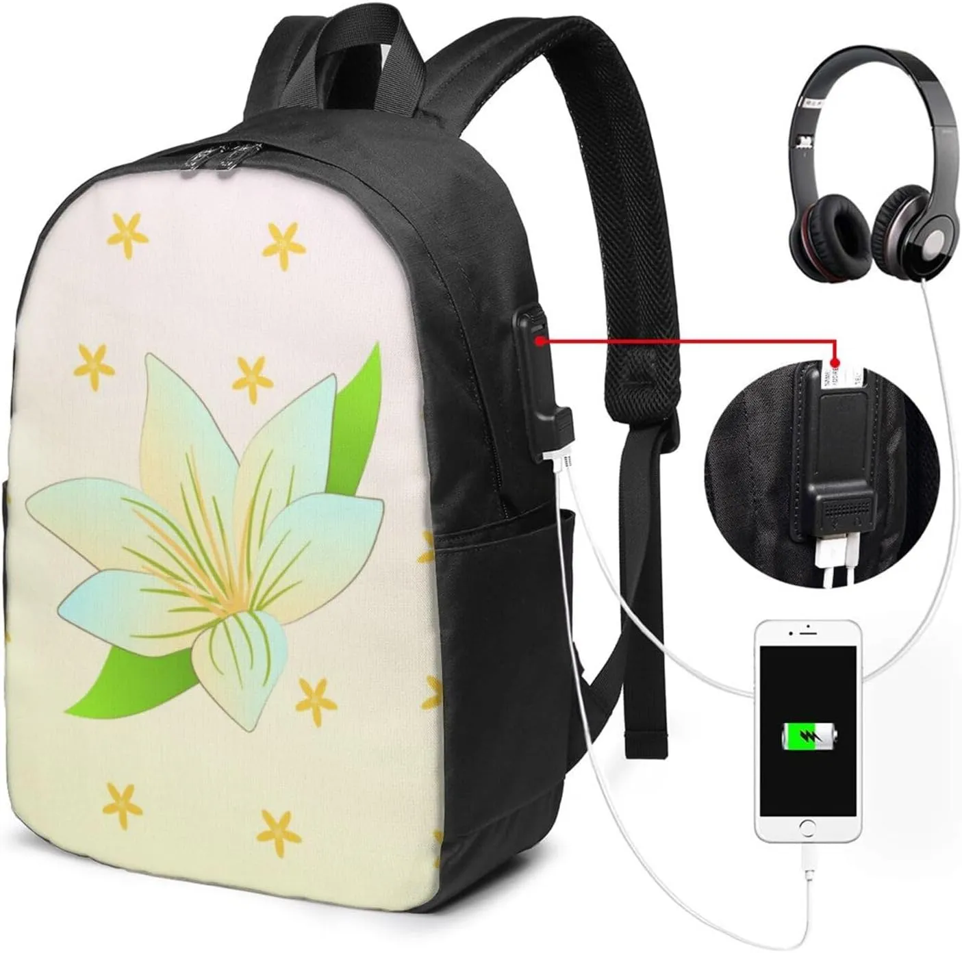 vacsAX Durable Ergonomic Backpack With - Large Capacity With USB Ports - Perfect For Women Men Blooming Daffodils