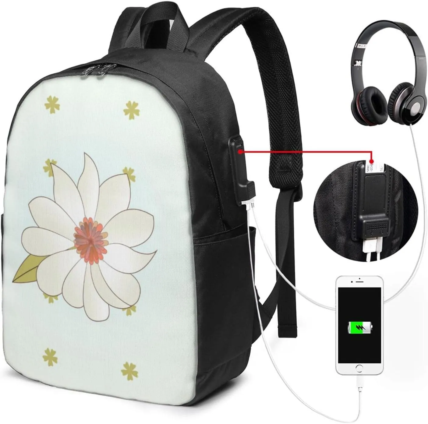 vacsAX Durable Ergonomic Backpack With - Large Capacity With USB Ports - Perfect For Women Men Camellia in bloom