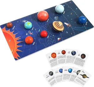 Vaguelly Wooden Solar System Model Board,with 3D Montessori Planets Balls，3D Solar System Puzzles Space Toys for Kids 3-6,Solar System Cognitive Toys Boys Girls