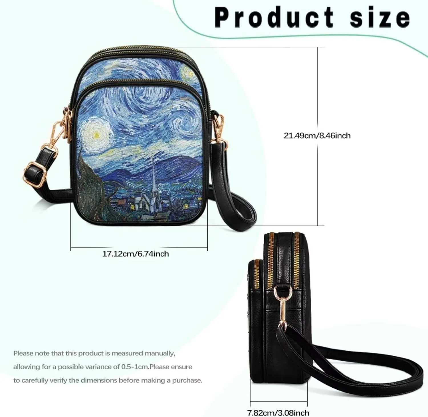 Van Gogh Art Cell Phone Purse Crossbody Bags for Women, Monet Artwork PU Leather Cellphone Bag Small Travel Purses