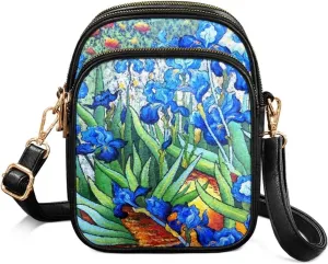 Van Gogh Art Cell Phone Purse Crossbody Bags for Women, Monet Artwork PU Leather Cellphone Bag Small Travel Purses