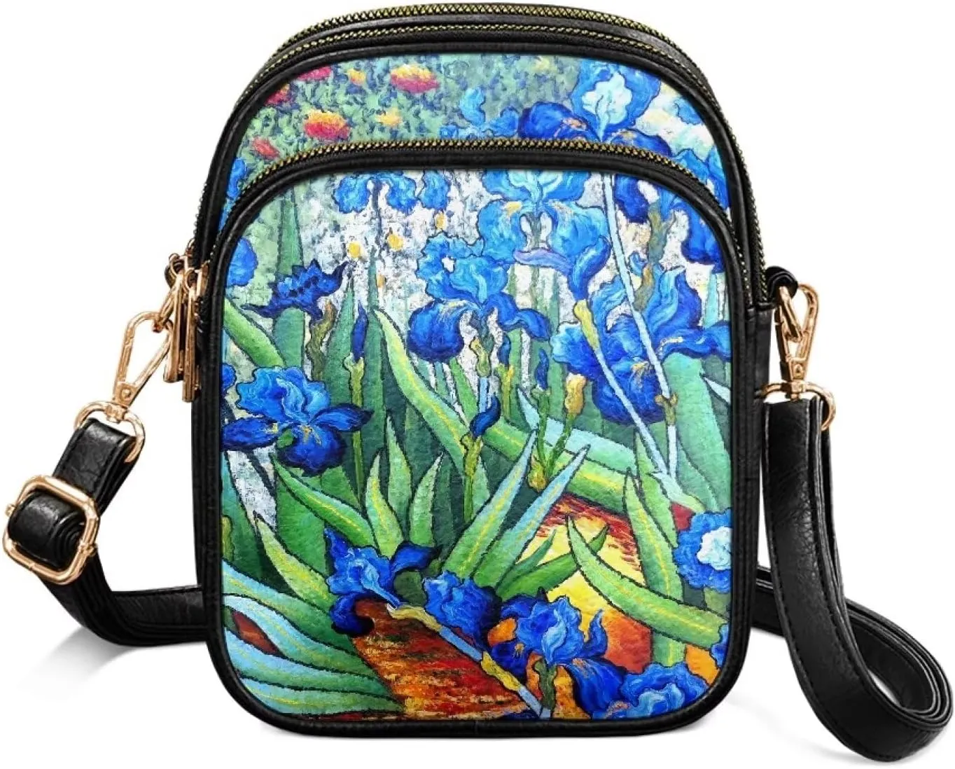 Van Gogh Art Cell Phone Purse Crossbody Bags for Women, Monet Artwork PU Leather Cellphone Bag Small Travel Purses