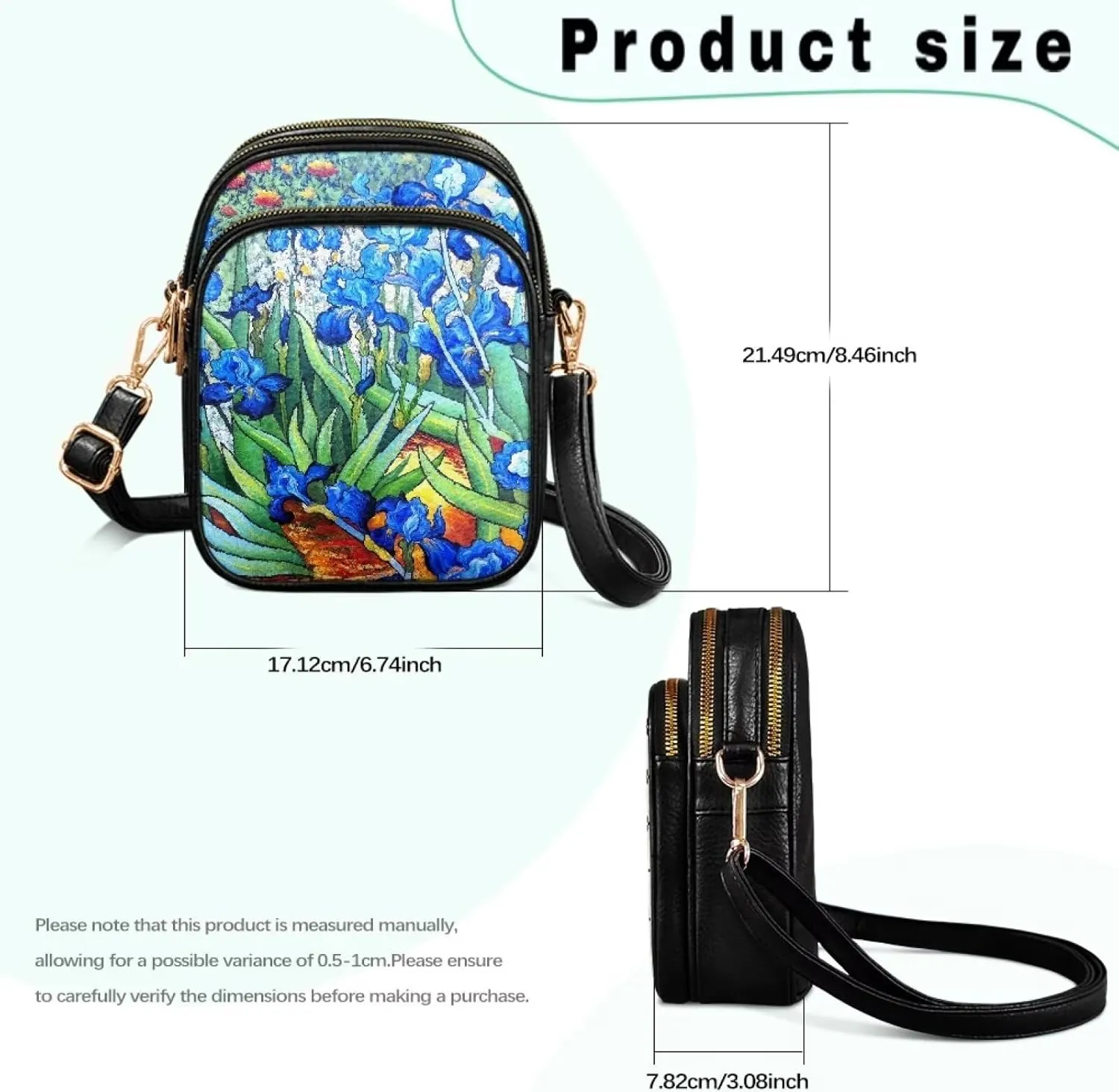 Van Gogh Art Cell Phone Purse Crossbody Bags for Women, Monet Artwork PU Leather Cellphone Bag Small Travel Purses