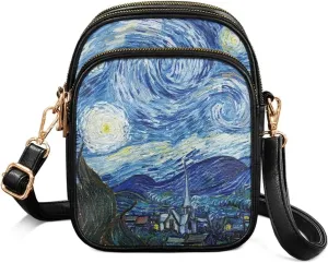 Van Gogh Art Cell Phone Purse Crossbody Bags for Women, Monet Artwork PU Leather Cellphone Bag Small Travel Purses