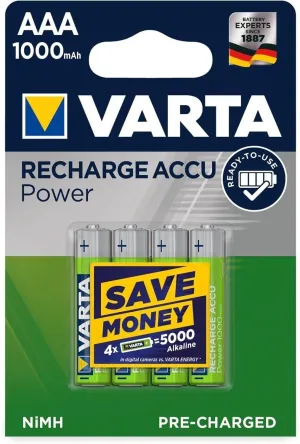 Varta 1X4 Professional Nimh 1000 Mah AAA Nickel-Metal Hydride (Nimh) 1000Mah 1.2V Rechargeable Battery - Ila Rechargeable Battery (1000 Mah, Nickel-Metal Hydride (Nimh), AAA, 1.2 V, Silver)