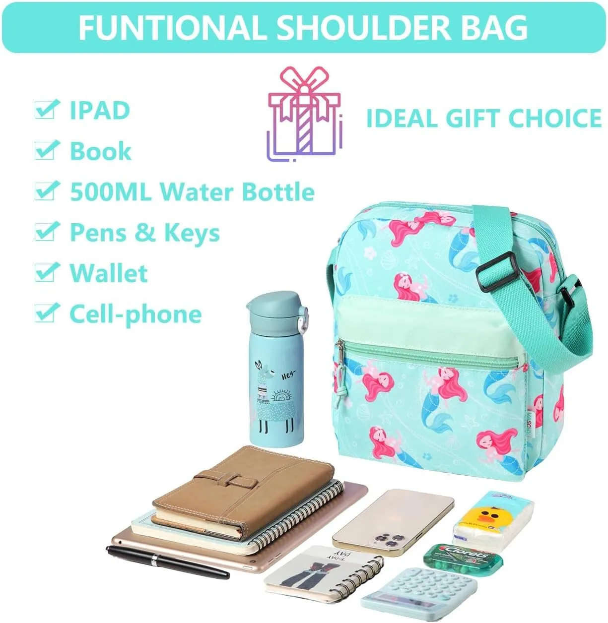 VASCHY Crossbody Bag Purse for Girls, Lightweight Small Messenger Shoulder Bag Gift for Preteen/Teen Little Kids