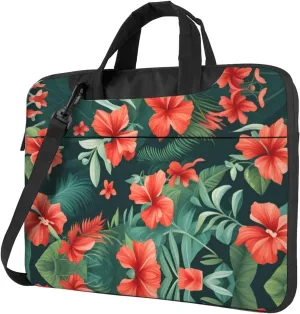 Vegetation Leaves with Hibiscus Flowers pattern Fashionable and ultra-thin shoulder laptop bag 14 inch Shockproof soft lining