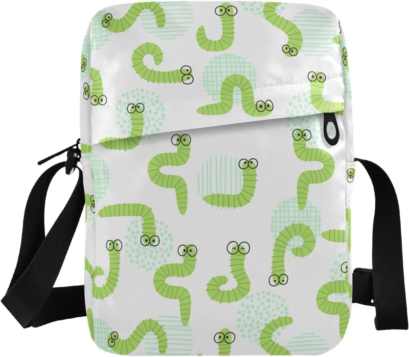 VIGTRO Small Messenger Bag Purse, Green Cute Crawl Worm Mini Crossbody Bag with Adjustable Strap for Women Men, Small Shoulder Bag for Travel Outdoor Sports