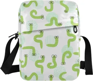 VIGTRO Small Messenger Bag Purse, Green Cute Crawl Worm Mini Crossbody Bag with Adjustable Strap for Women Men, Small Shoulder Bag for Travel Outdoor Sports