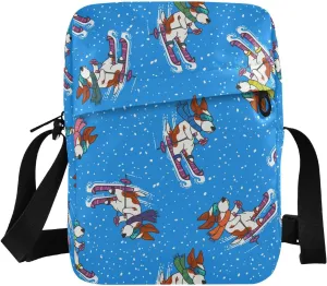 VIGTRO Small Messenger Bag Purse, Winter Snowboarding Dog Mini Crossbody Bag with Adjustable Strap for Women Men, Small Shoulder Bag for Travel Outdoor Sports