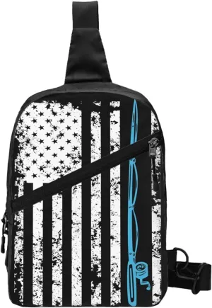 Vintage American Fishing Flag Portable Sling Bags Packable Crossbody Bag Foldable Sport Daypack Reusable Shoulder Backpack Diagonally Chest Bag for Workout Travel
