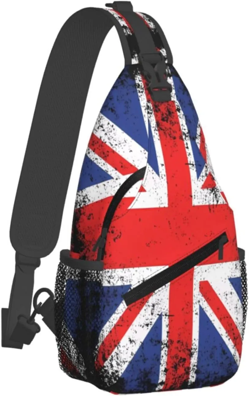 Vintage British England UK English Flag Crossbody Bags Sling Backpack Cross Chest Bag Sports Shoulder Bag Gym Fanny Pack Adjustable Cycling Daypack Diagonally Rucksack for Running