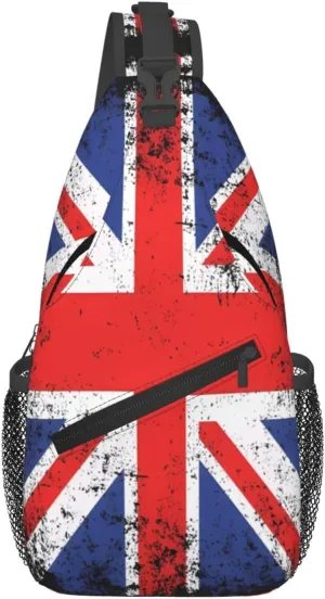 Vintage British England UK English Flag Crossbody Bags Sling Backpack Cross Chest Bag Sports Shoulder Bag Gym Fanny Pack Adjustable Cycling Daypack Diagonally Rucksack for Running