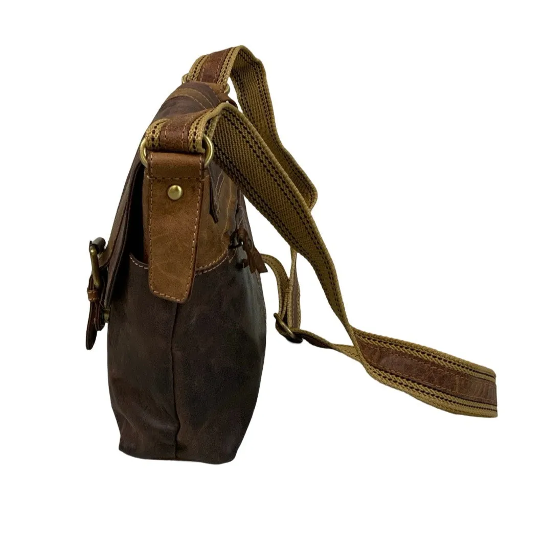 Vintage Brown Messenger Buckle Magnetic Closure Shoulder Handbag