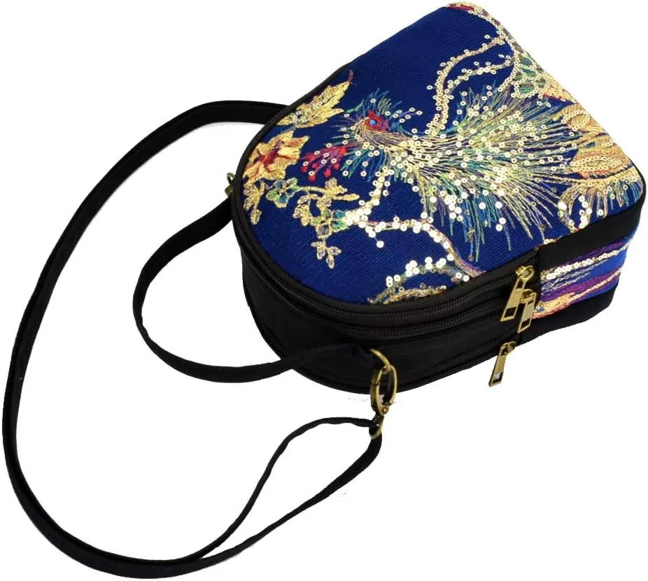 Vintage Canvas Boho Crossbody Purse Phoenix Sequin Shoulderbag for Women Cell Phone Wallets