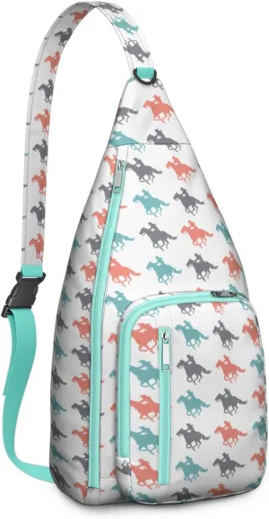 Vintage Colored Riding Running Horse Crossbody Bag Daypack for Women Men Lightweight Waterproof Sling Bag Backpack Hiking Cycling