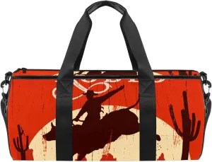 Vintage Cowboy Red Pattern Sports Gym Duffel Bag, Travel Luggage Shoulder Bag, Weekender Bag Handbag for Youth Girls Boys, Wet Pocket