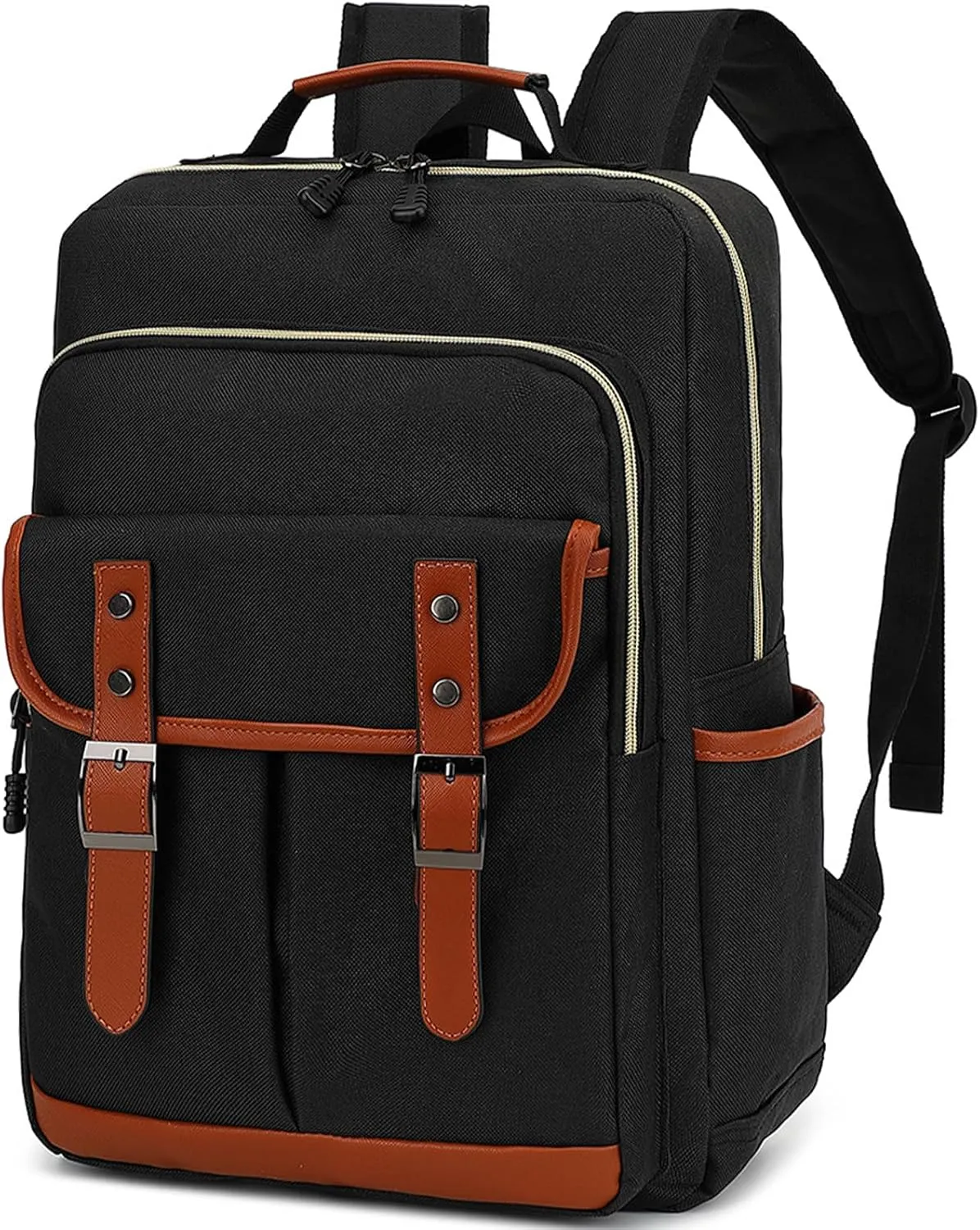 Vintage Laptop Backpack for Women Men, Travel Business Casual Daypack, Black, Fits 15.6 Inch Laptop